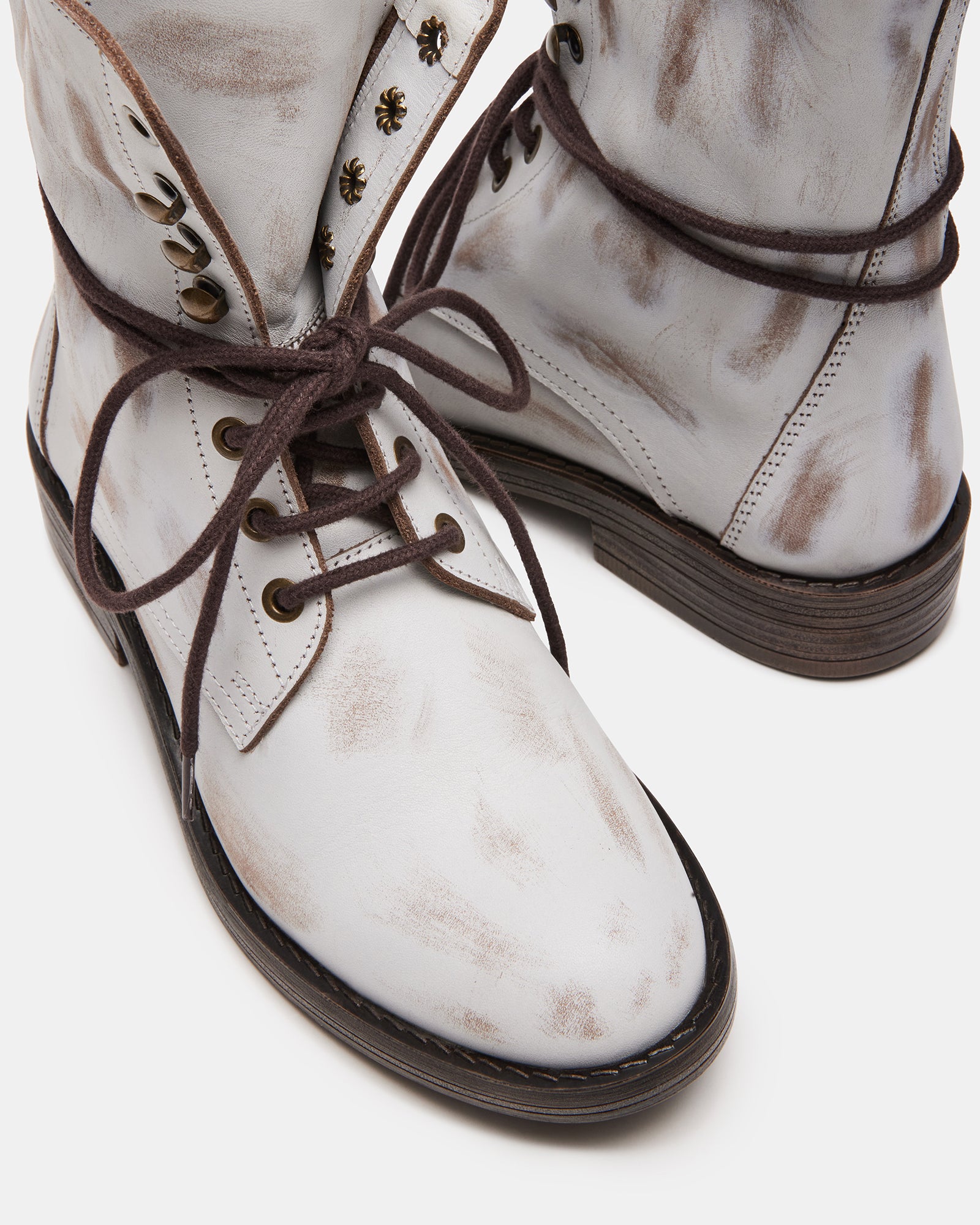 DEVIE White Leather Lace-Up Combat Bootie | Women's Booties Steve Madden DEVIE White Leather Lace-Up Combat Bootie | Women's Booties Steve Madden