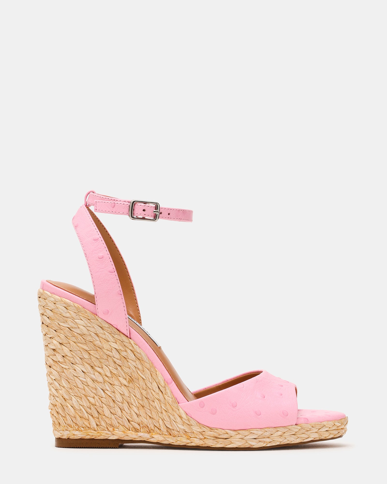 DEVIN Ostrich Pink Leather Espadrille Wedge Women's Sandal | Steve Madden
