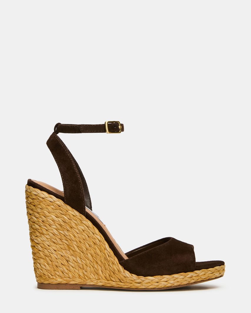 DEVIN Brown Suede Espadrille Wedge Women's Sandal | Steve Madden