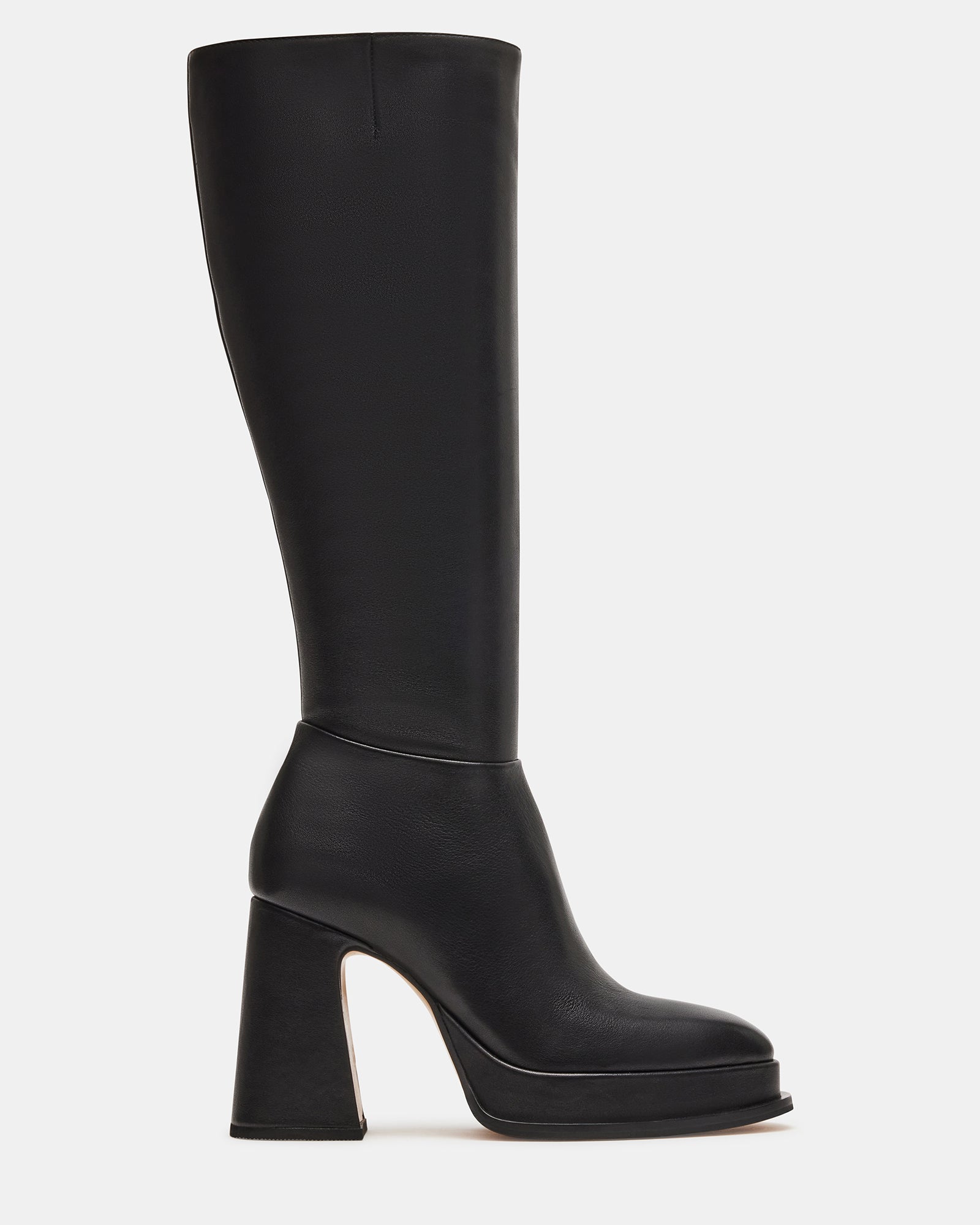 DEXTRA Black Leather Knee High Platform Boot | Women's Boots – Steve Madden