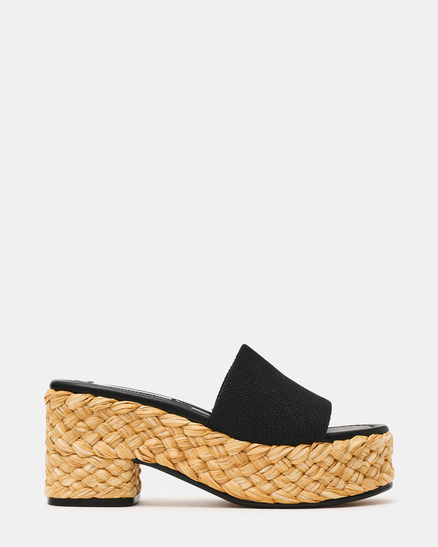 DOCK Raffia Black Platform Mule Women's Sandal | Steve Madden