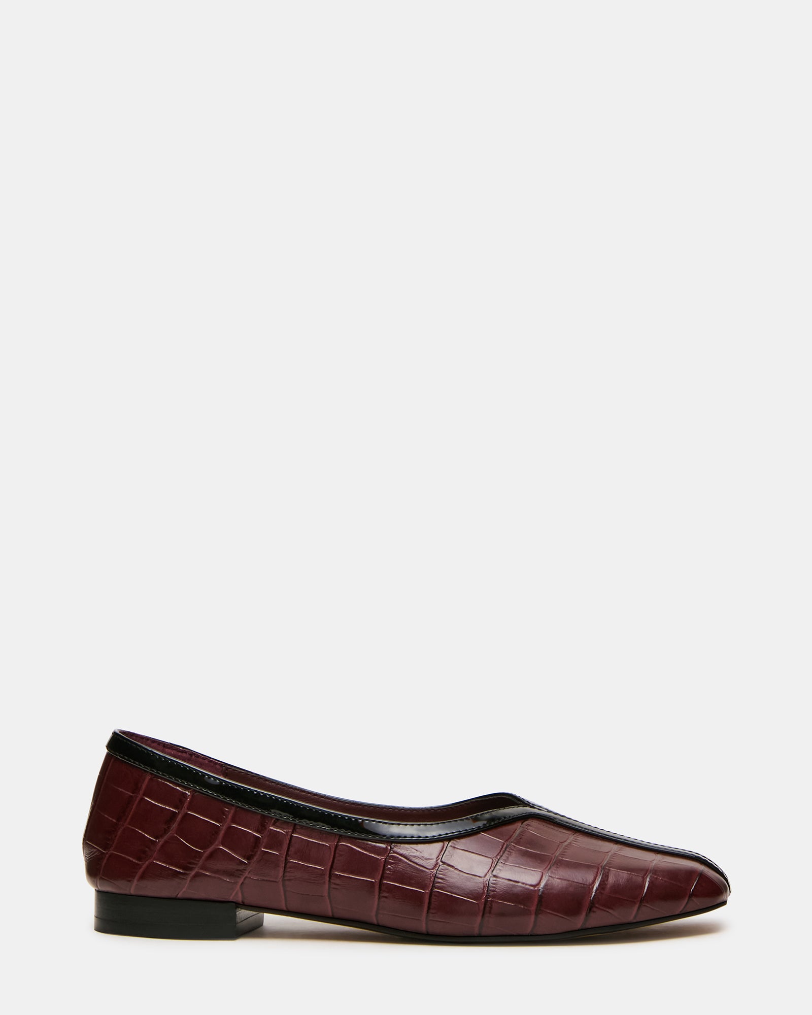 DORELIA Burgundy Crocodile Leather Square-Toe Ballet Women's Flat | Steve Madden
