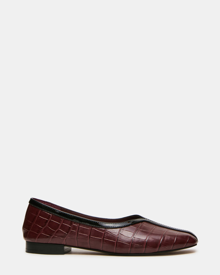 DORELIA Burgundy Crocodile Leather Square-Toe Ballet Women's Flat | Steve Madden