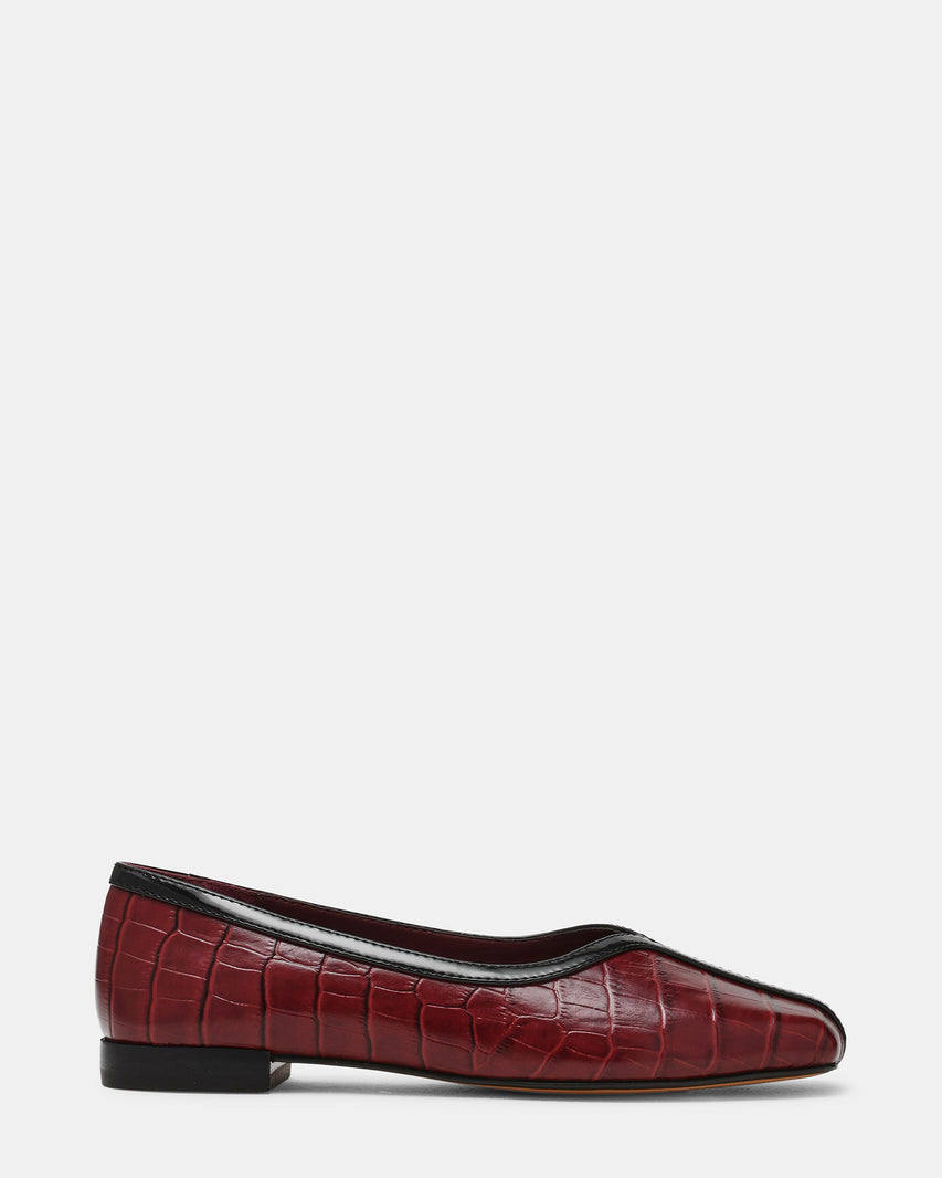 DORELIA Burgundy Crocodile Leather Square-Toe Ballet Women's Flat | Steve Madden