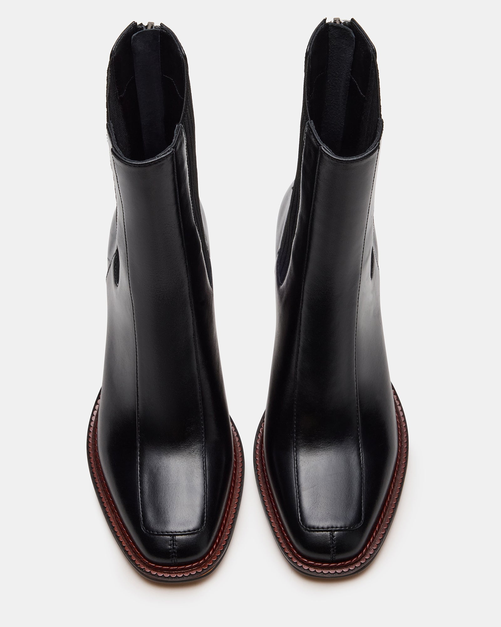 DOWNTOWN Black Leather Chelsea Block Heel Ankle Boot Women's