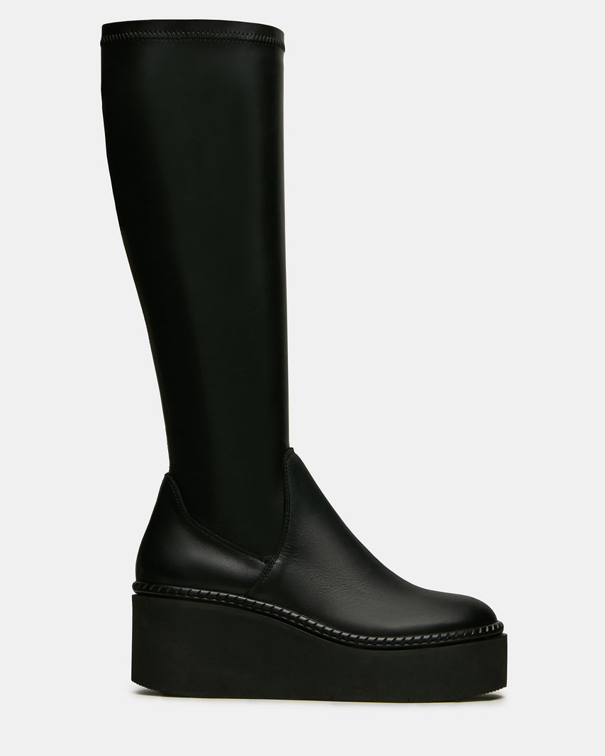 DRACO Black Knee-High Round-Toe Platform Women's Boot | Steve Madden