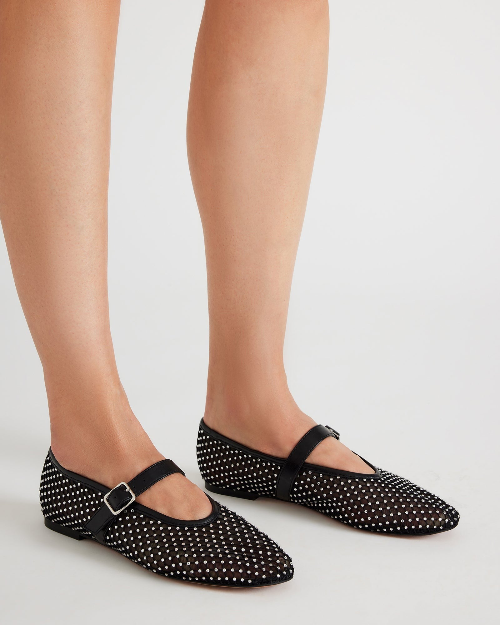 Steve Madden Crystal Ballet Shoes DREAMING Black Mesh Rhinestone