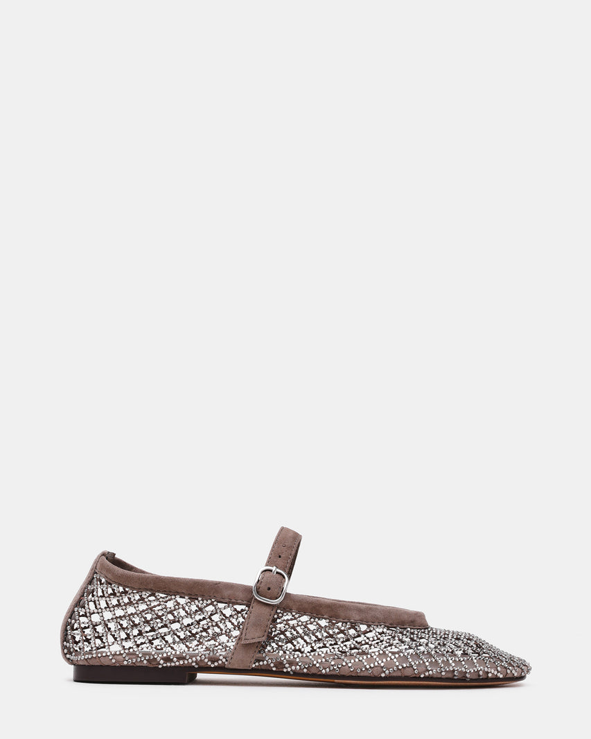 DRELIA Taupe Rhinestone Mesh Mary Jane Women's Ballet Flat | Steve Madden