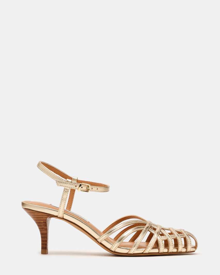 EDIN Champagne Fisherman Caged Strappy Women's Kitten Heel | Steve Madden