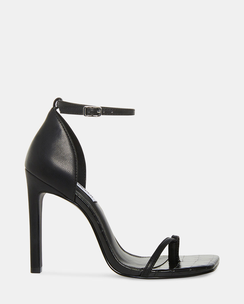 ELECTRA Black Square Toe Thong Heel | Women's Heels | Steve Madden