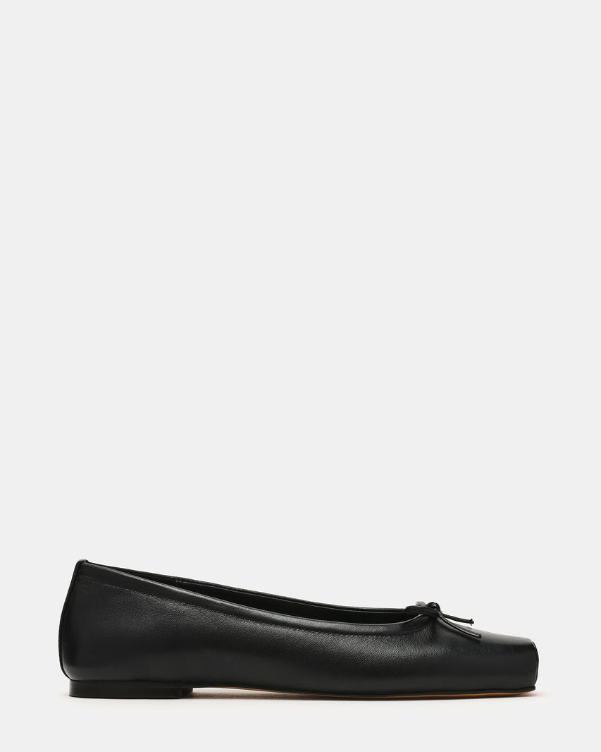 ELEVE Black Leather Ballet Square-Toe Women's Flat | Steve Madden