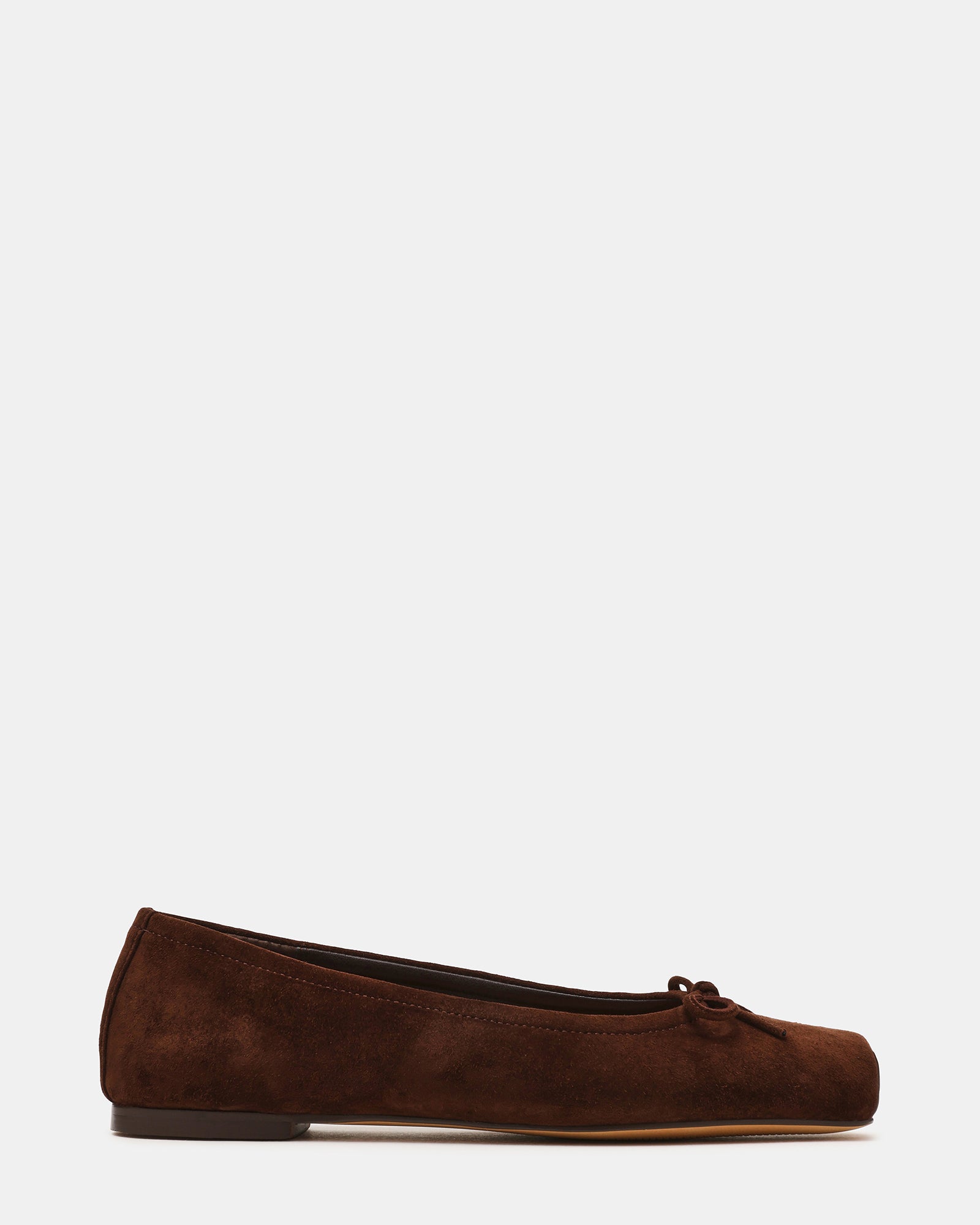 ELEVE Chocolate Brown Suede Ballet Square-Toe Women's Flat | Steve Madden