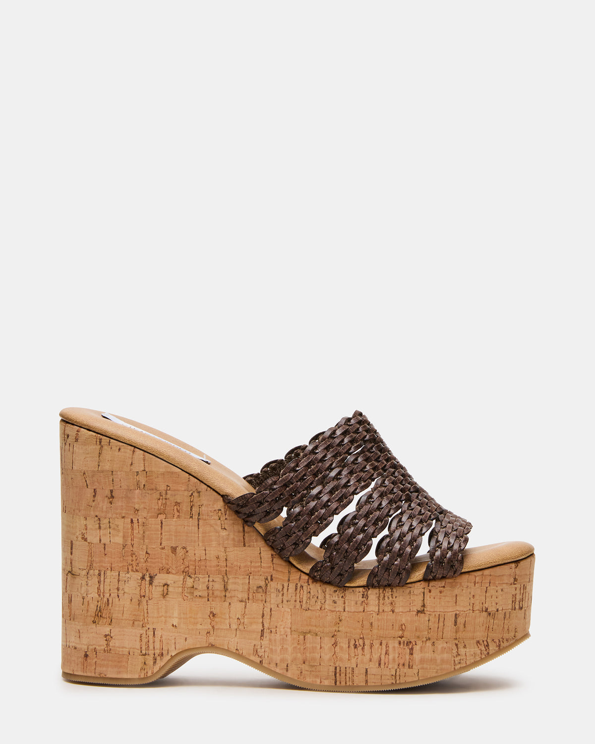 ELIA Brown Woven Mule Wedge Platform Wood Bottom Women's Sandal | Steve Madden