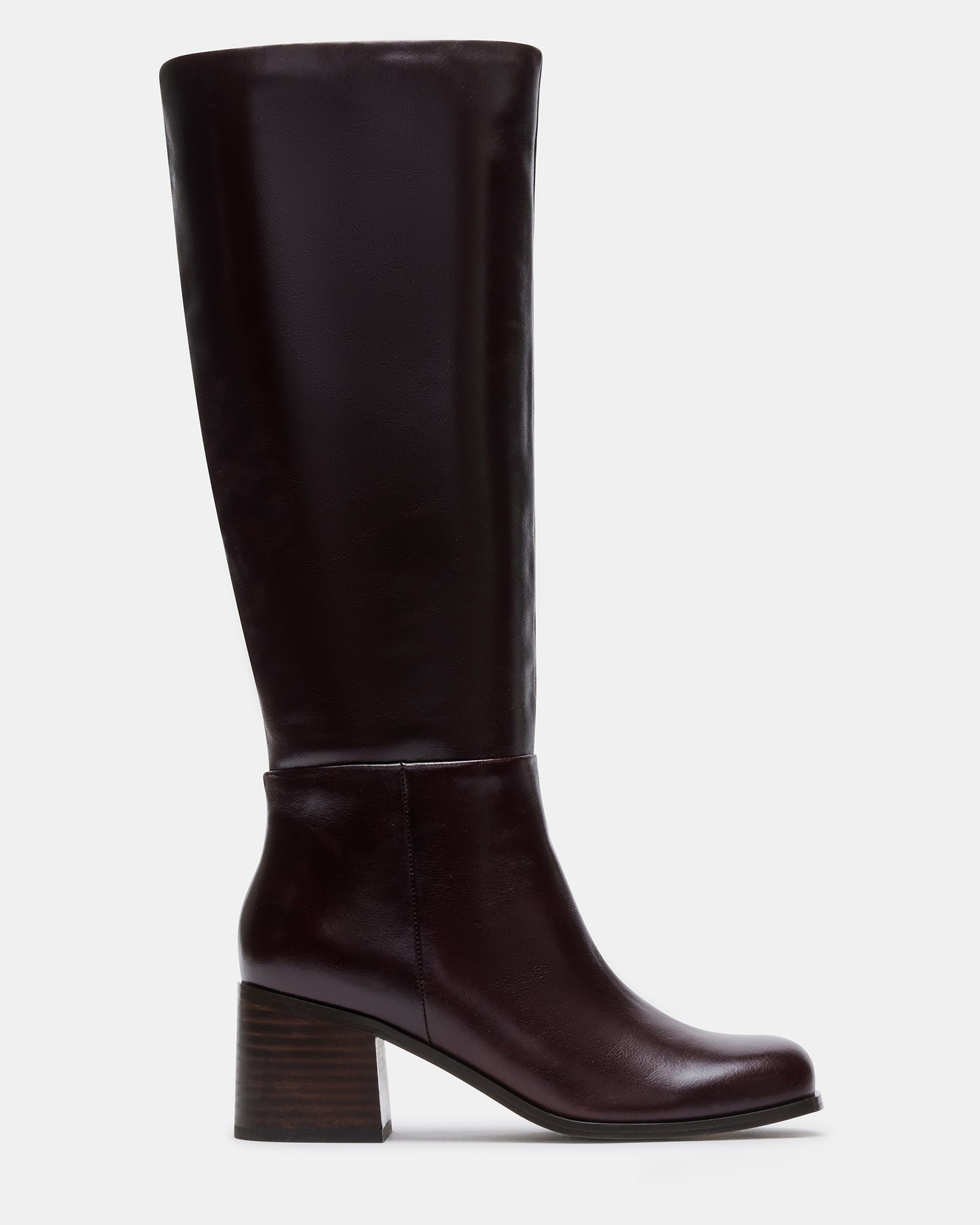ELKAH Brown Leather Knee High Square Toe Boot | Women's Boots – Steve ...