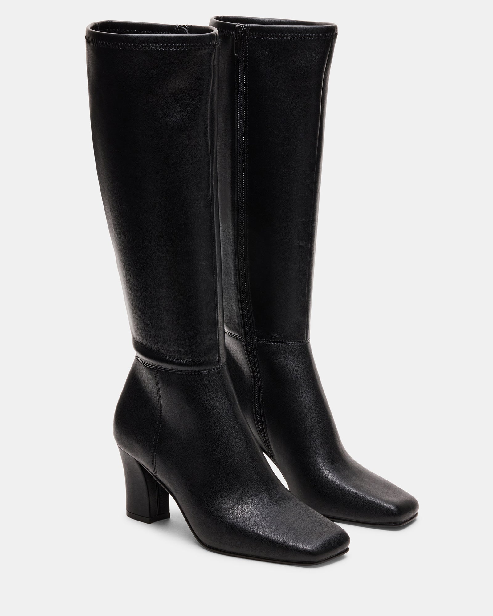 ELLIOT Black Square-Toe Knee-High Block Heel Women's Boot – Steve Madden