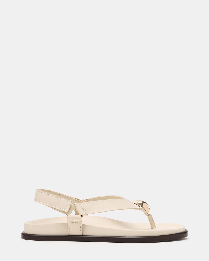 ELVIA Bone Leather Thong Gold-Detail Slingback Footbed Women's Sandal | Steve Madden