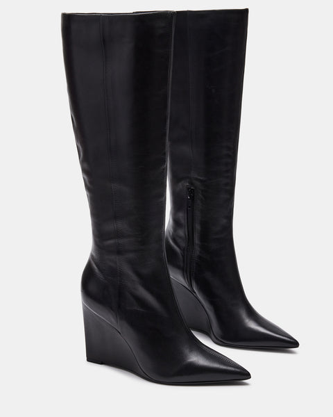 ENCORE Black Leather Wedge Boot | Women's Boots – Steve Madden