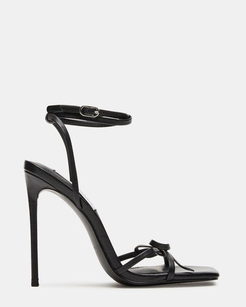 ENVIOUS Black Leather Strappy Square Toe Heel | Women's Heels – Steve ...