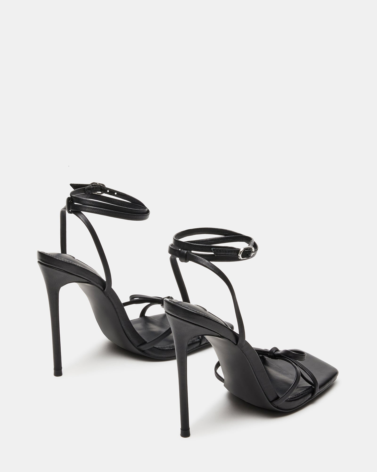 ENVIOUS Black Leather Strappy Square Toe Heel | Women's Heels – Steve ...