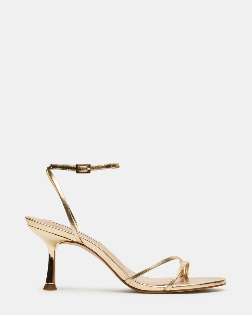 ERAS Gold Leather Stiletto Round-Toe Ankle Strap Women's Heel | Steve Madden