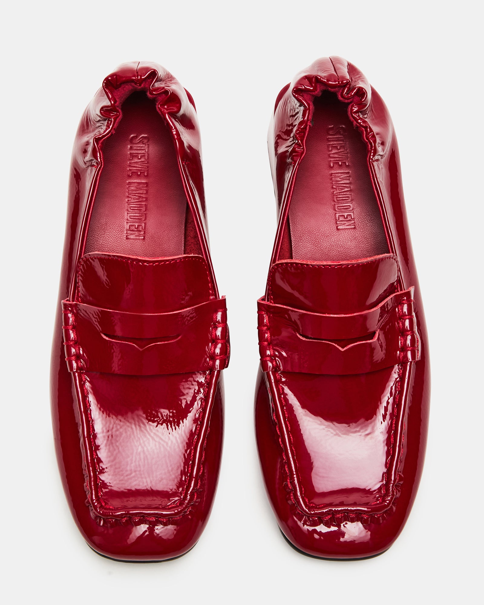 Steve Madden Ladies Red Leather Loafers ESTEE Red Crinkle Patent
