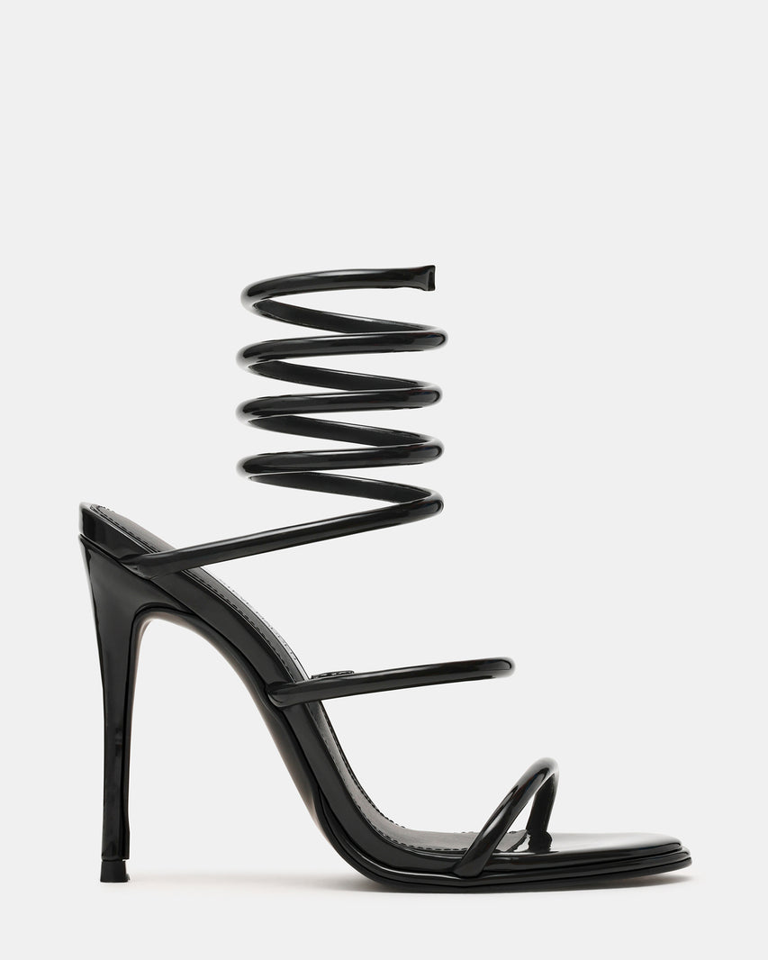 EXOTICA Black Patent Strappy Stiletto Women's Heel | Steve Madden