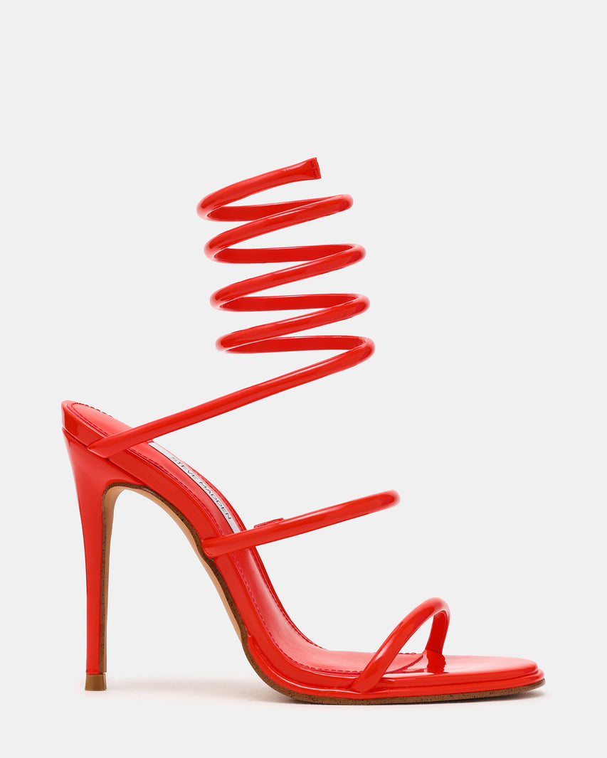 EXOTICA Red Orange Patent Strappy Stiletto Women's Heel | Steve Madden
