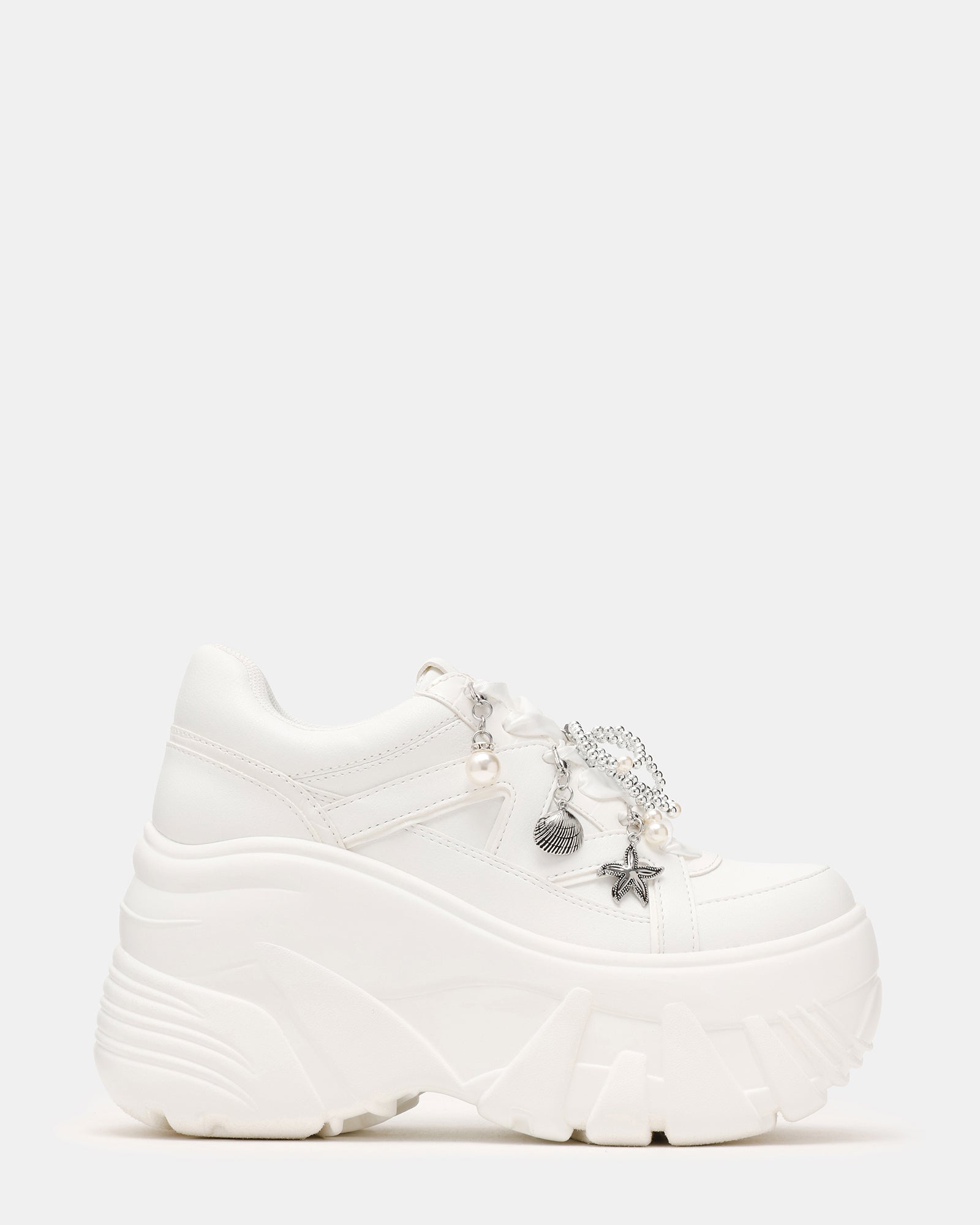 FIFI White Chunky Platform Low-Top Lace-Up Charms Women's Sneaker | Steve Madden