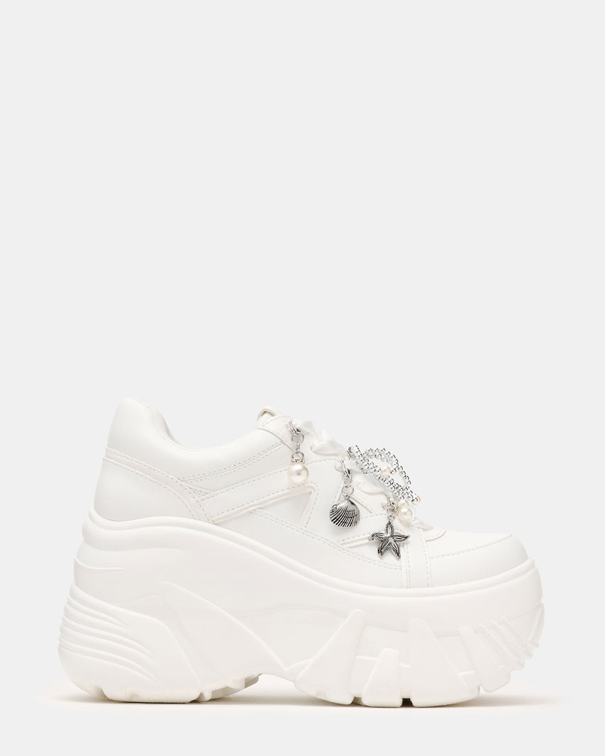 FIFI White Chunky Platform Low-Top Lace-Up Charms Women's Sneaker | Steve Madden