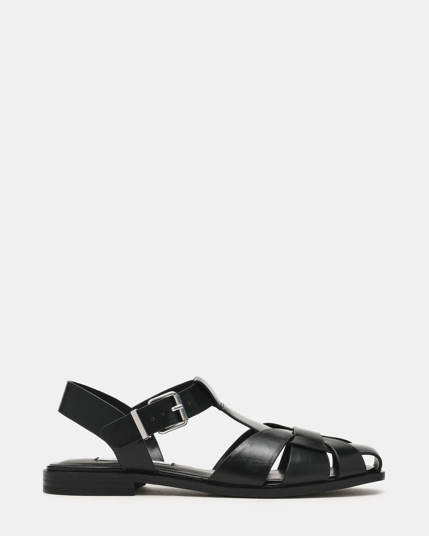 FISK Black Leather Caged Fisherman Women's Flat | Steve Madden