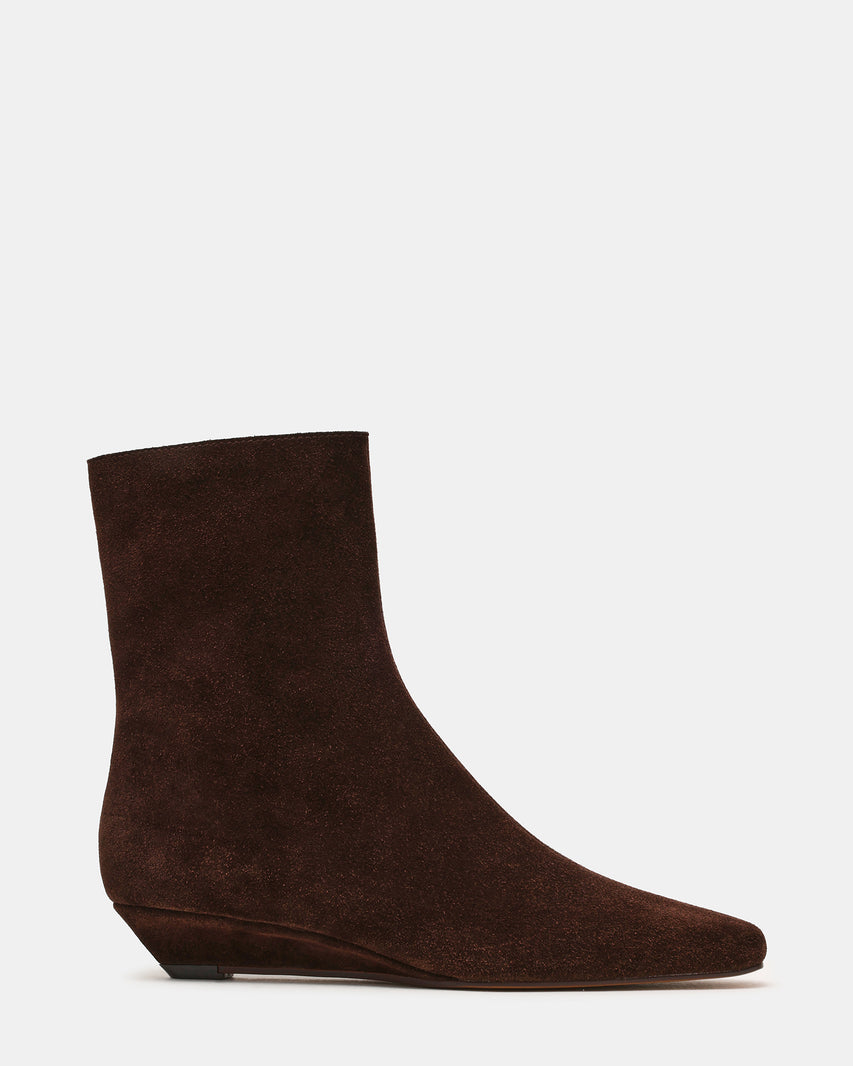 FLAIRE Brown Suede Square-Toe Wedge Bootie Women's Ankle Boot | Steve Madden