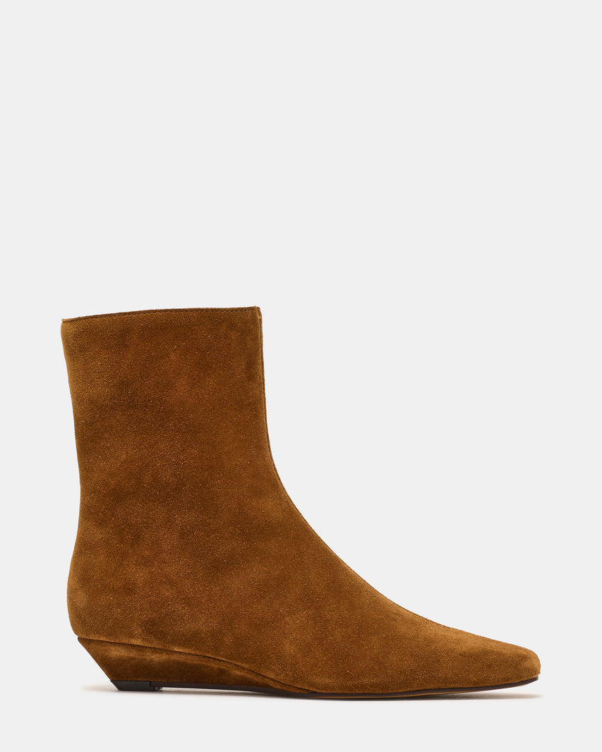 FLAIRE Sand Suede Square-Toe Wedge Bootie Women's Ankle Boot | Steve Madden