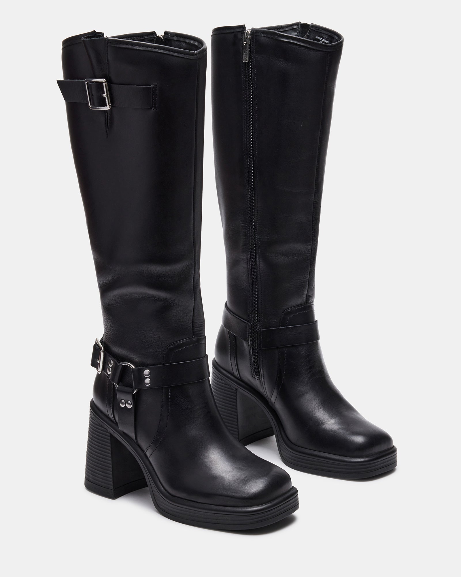 FRANCINE Black Leather Block Heel Knee High Boot | Women's Boots ...