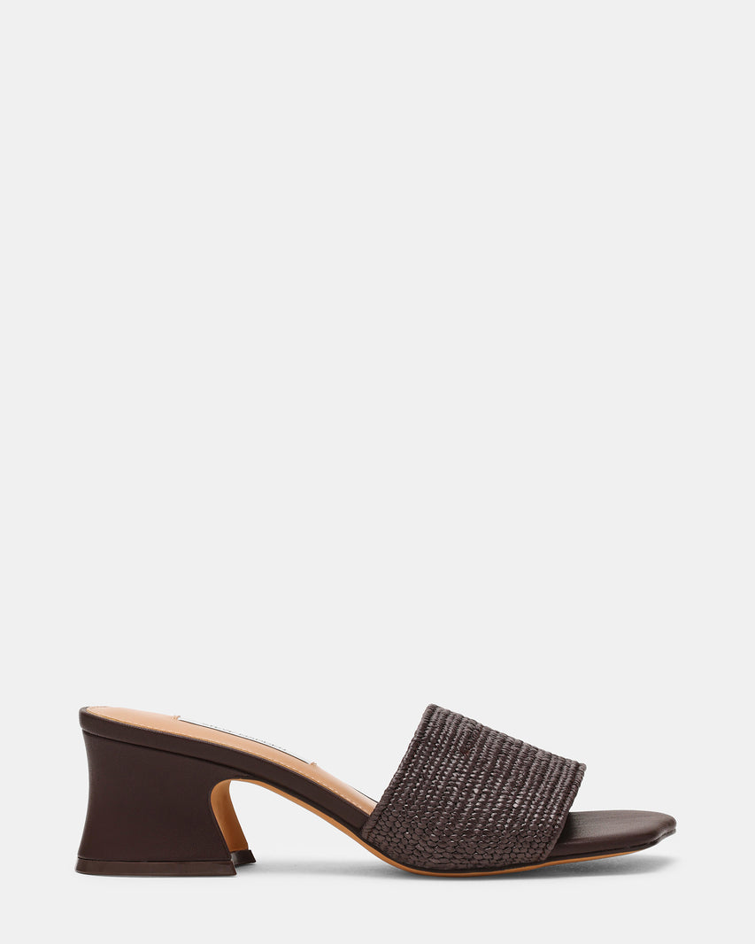 FROLIC Brown Raffia Mule Wavy Toe Women's Block Heel | Steve Madden