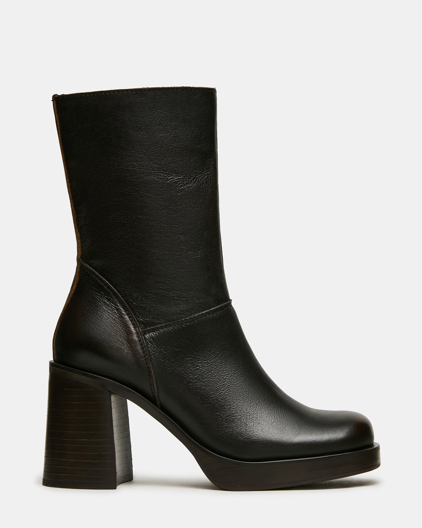 FUSION Brown Distressed Square-Toe Block Heel Women's Ankle Boot | Steve Madden
