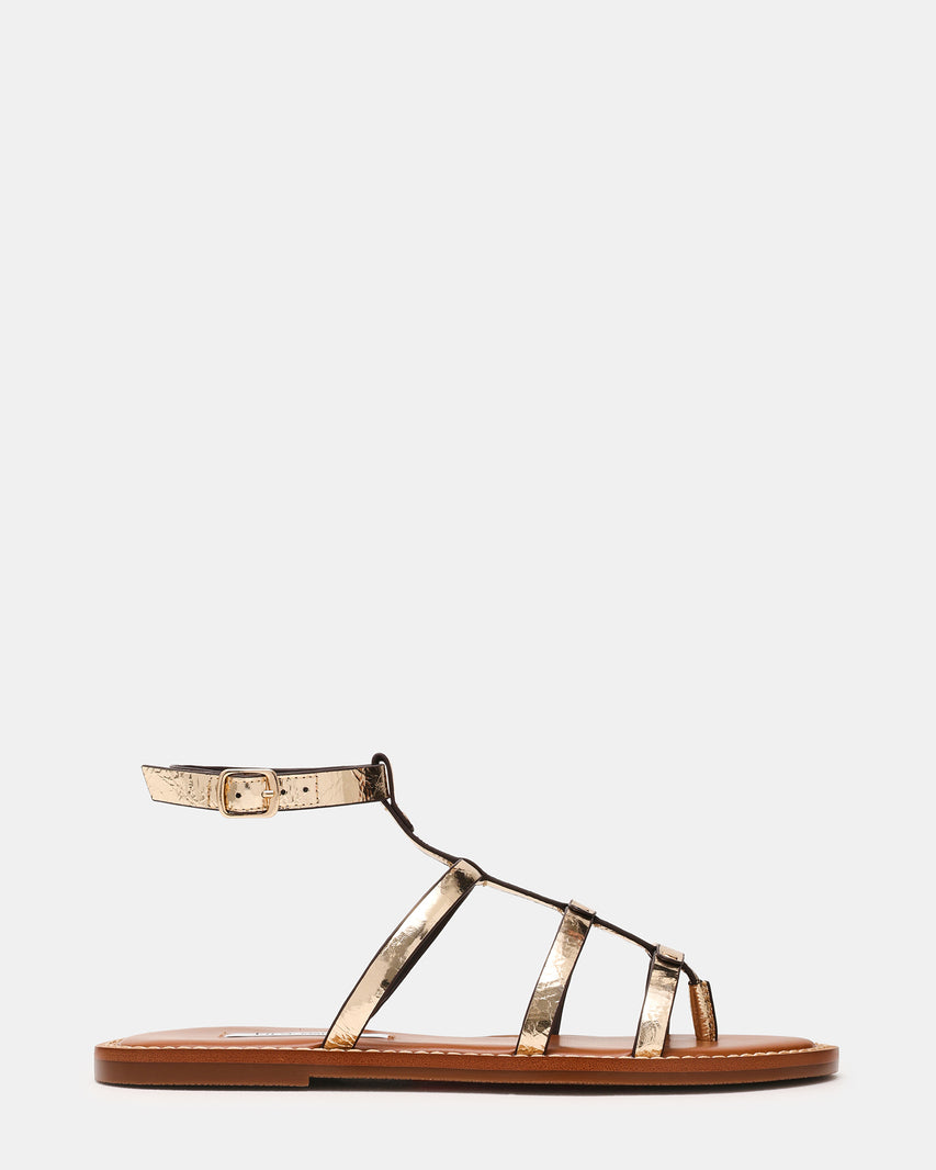 GIVARA Gold Leather Fisherman Gladiator Strappy Women's Sandal | Steve Madden