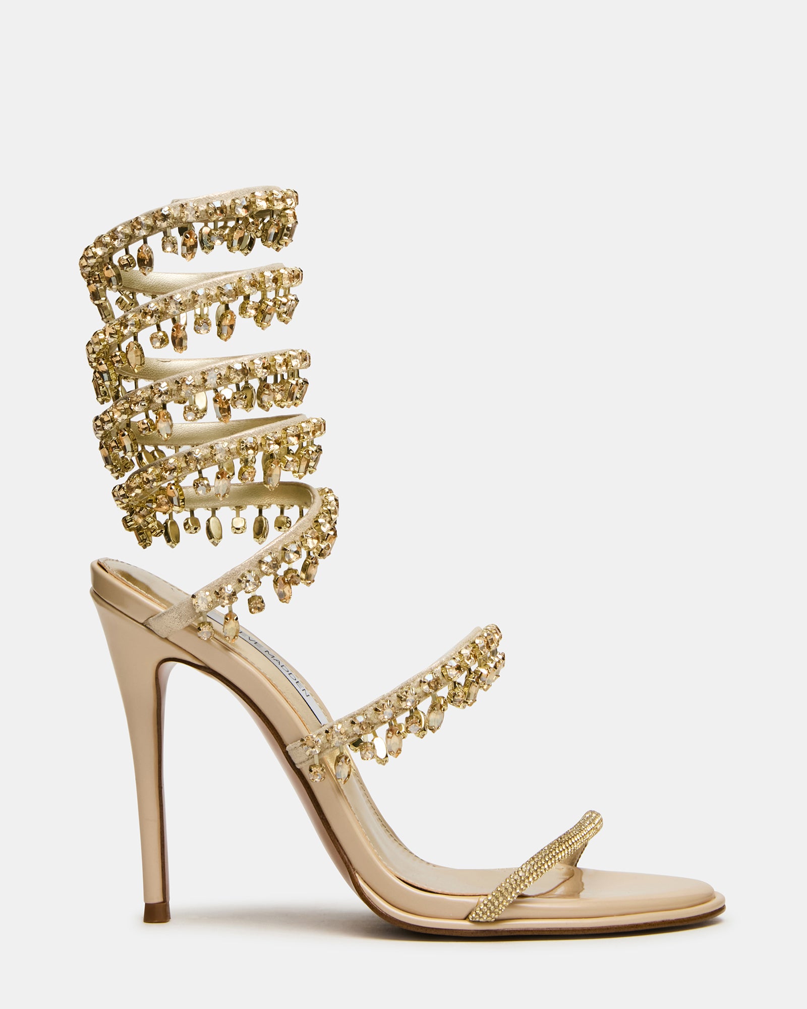 GORGINA Champagne Strappy Embellished Stiletto Women's Heel | Steve Madden