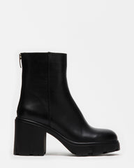 GOUCHO Black Leather Lug Sole Ankle Bootie - Steve Madden