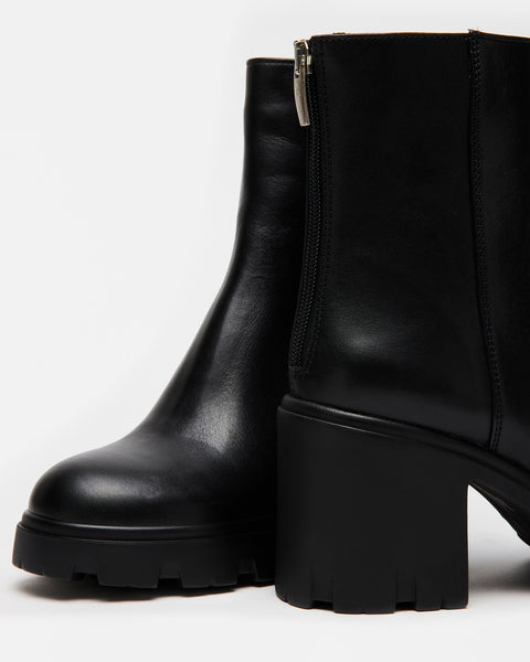 GOUCHO Black Leather Lug Sole Ankle Bootie | Women's Booties – Steve Madden