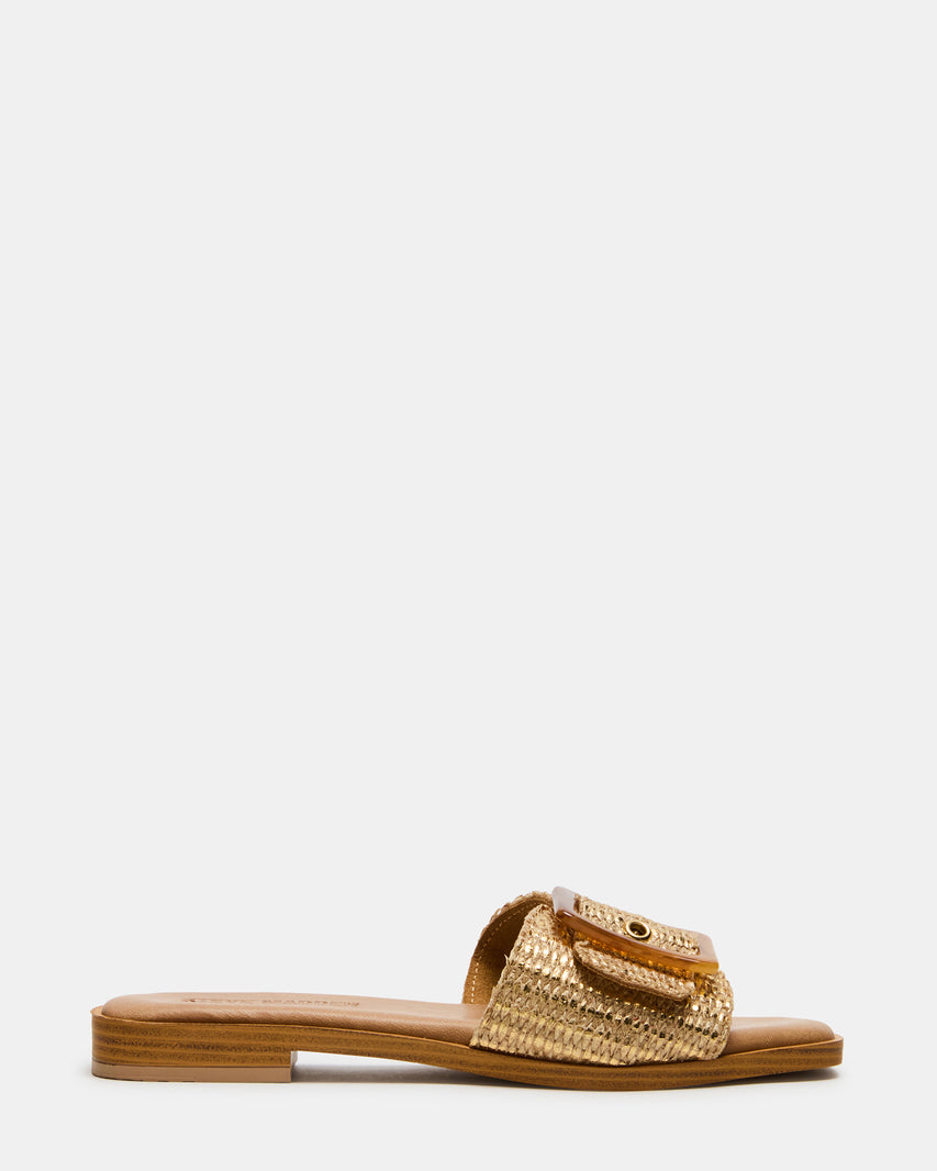HAPP Gold Square-Toe Raffia Slide Women's Sandal | Steve Madden