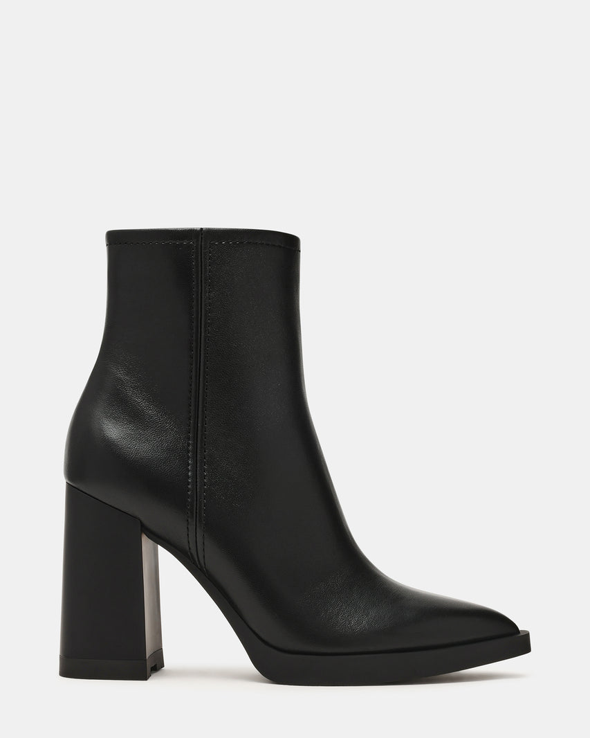 HARDEN Black Leather Women's Pointed-Toe Ankle Boot | Steve Madden