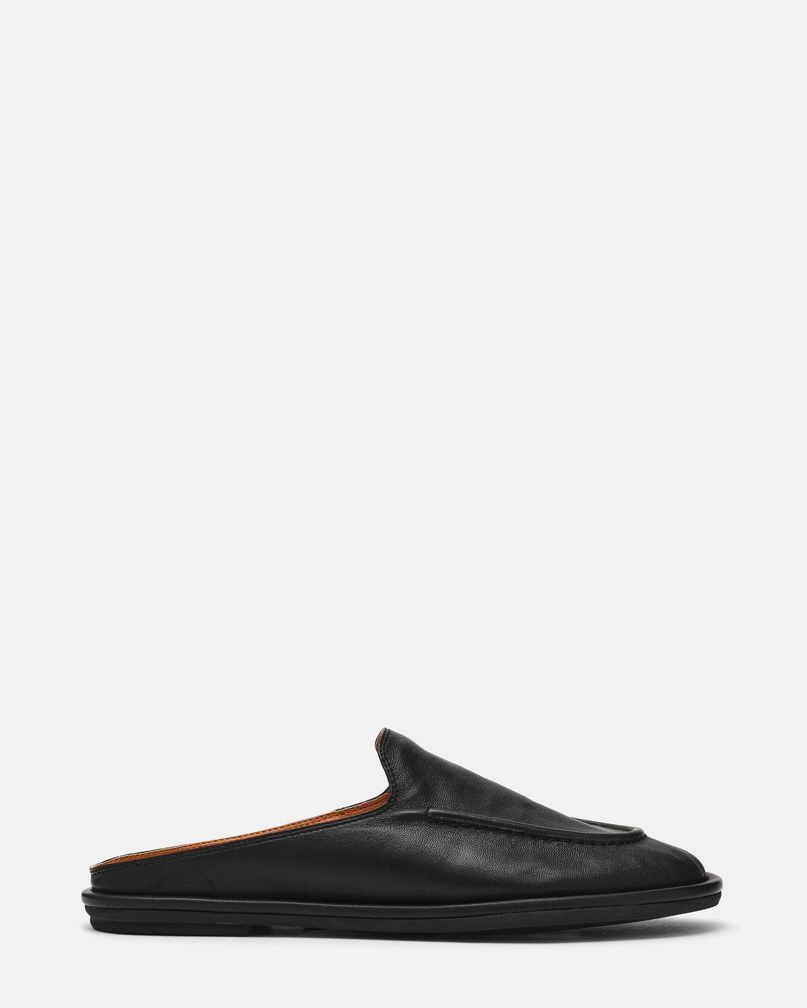 HARRINGTON Black Leather Slip-On Mule Women's Flat | Steve Madden