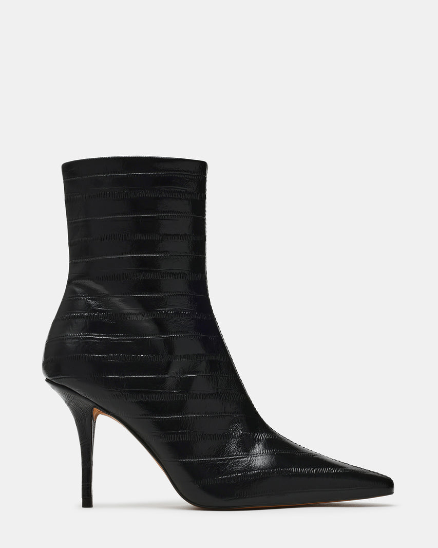 HELEENA Black Eel Pointed-Toe Stiletto Women's Ankle Boot | Steve Madden