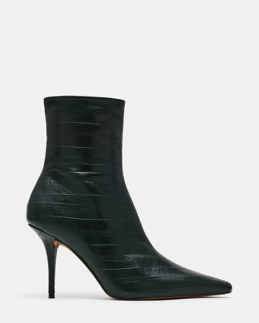 HELEENA Dark Green Eel Eel Pointed-Toe Stiletto Women's Ankle Boot | Steve Madden