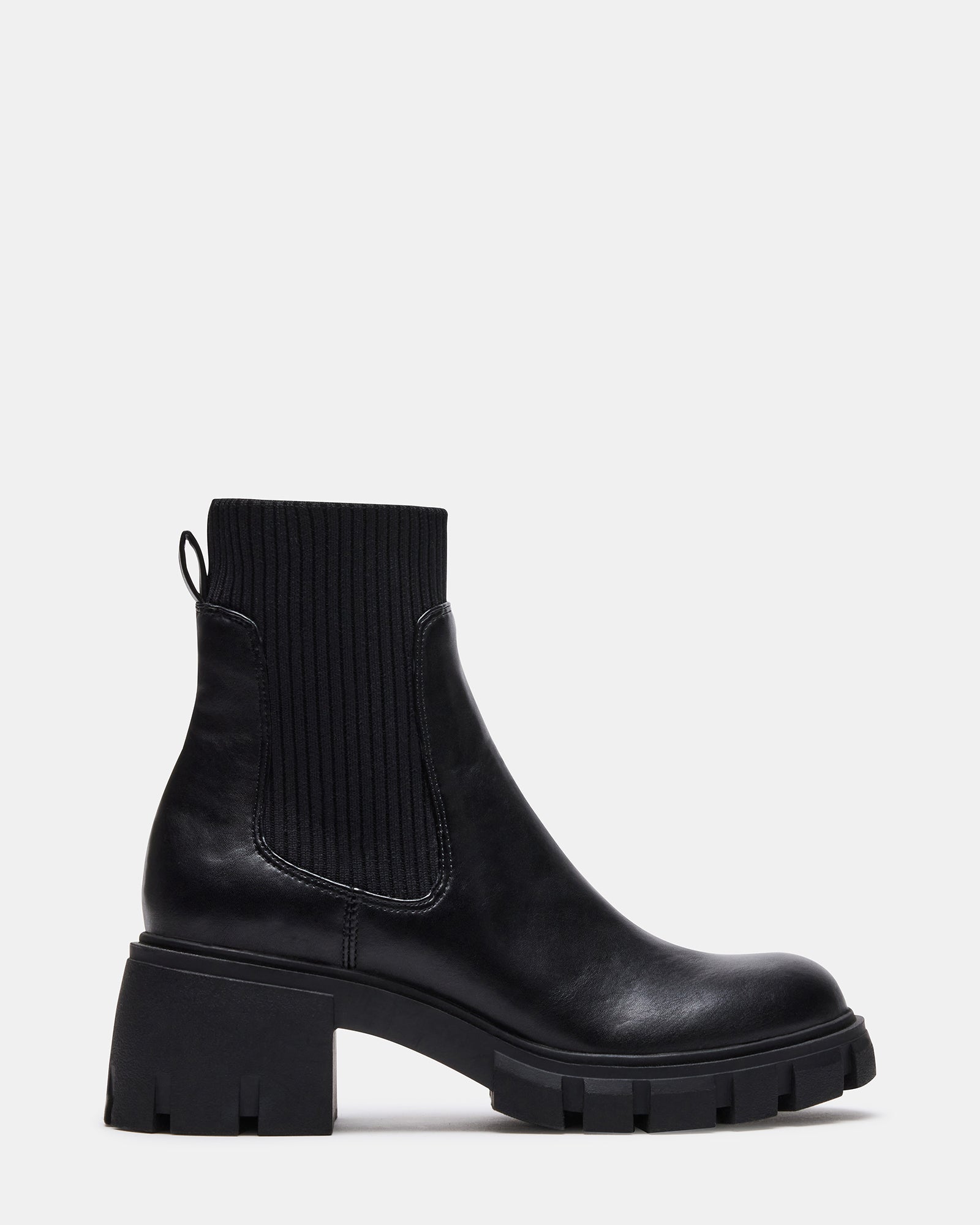 HUTCH Black Ankle Boots for Women | Stacked Block Heel & Lug Sole ...