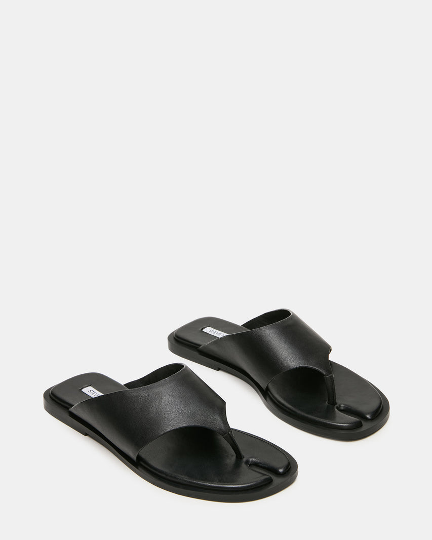 ILLIA Black Leather Tabi-Inspired Thong Women's Sandal | Steve Madden