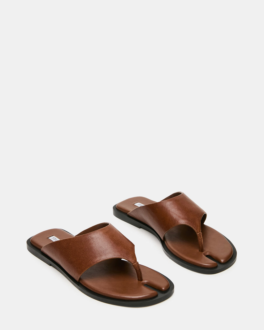 ILLIA Cognac Leather Tabi-Inspired Thong Women's Sandal | Steve Madden