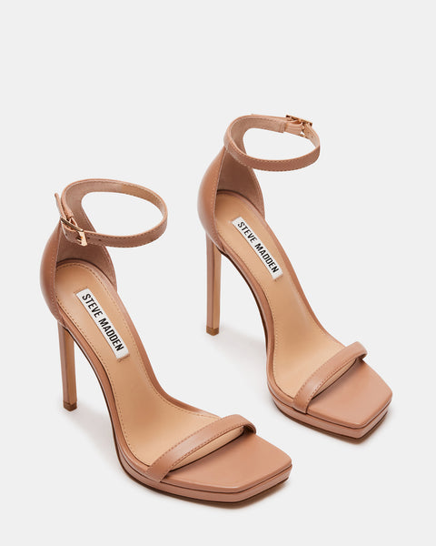 IRIDESSA Tan Leather Square Toe Stiletto Heel | Women's Heels – Steve ...