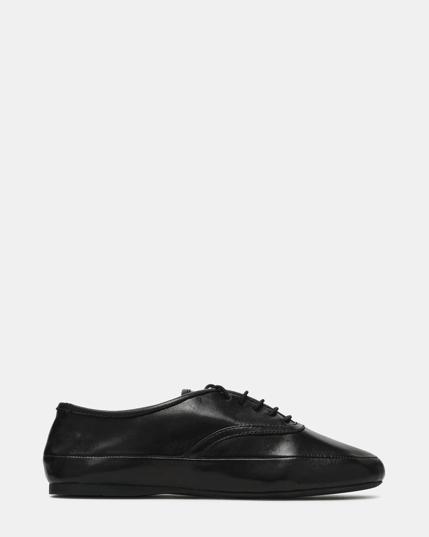 JAGO Black Leather Lace-Up Women's Flat | Steve Madden