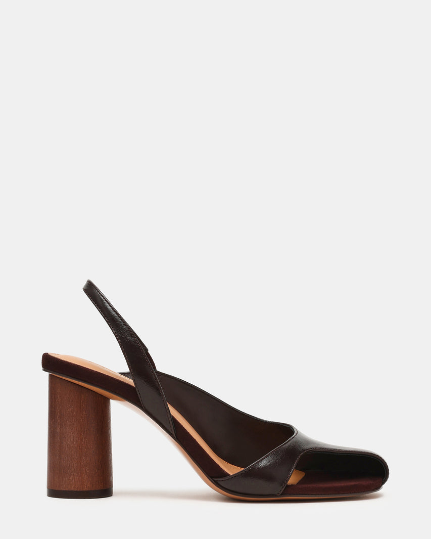 JANINE Brown Leather Cut-Out Slingback Women's Block Heel | Steve Madden
